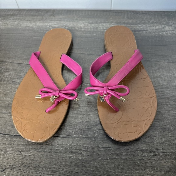 Women's Kate Spade Size 8M New York Charles Leather Thong Flip Flop Sandal Charm - Picture 1 of 4